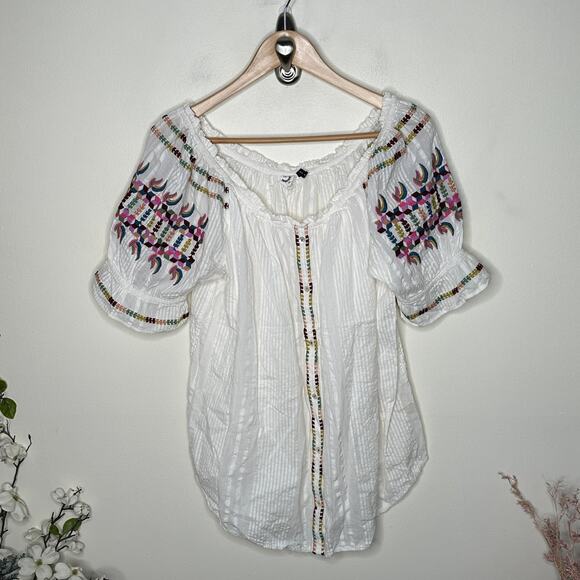 ANTHROPOLOGIE x AKEMI + KIN Pajaro Embroidered Blouse White Sz 12 {GG31} - Picture 3 of 6